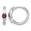 Sterling Silver Rhodium-plated Red/White CZ Hinged Hoop Earrings - Birthstone Company