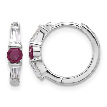 Sterling Silver Rhodium-plated Red/White CZ Hinged Hoop Earrings - Birthstone Company