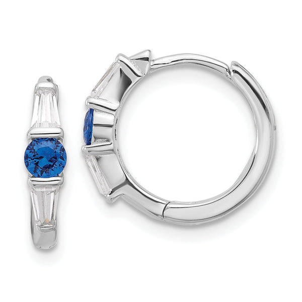 Sterling Silver Rhodium-plated Blue Spinel and CZ Hinged Hoop Earrings
