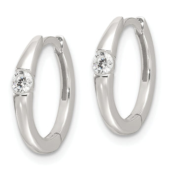Sterling Silver E-Coating CZ Hinged Hoop Earrings