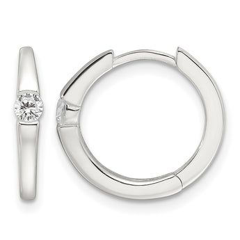 Sterling Silver E-Coating CZ Hinged Hoop Earrings - Birthstone Company