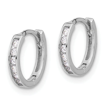 Sterling Silver Rhodium-plated 2mm CZ Hinged Hoop Earrings