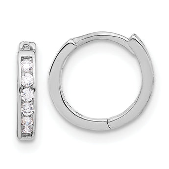 Sterling Silver Rhodium-plated 2mm CZ Hinged Hoop Earrings