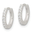Sterling Silver E-Coating Polished CZ Hinged Hoop Earrings