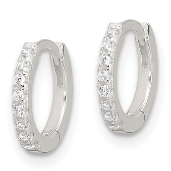 Sterling Silver E-Coating Polished CZ Hinged Hoop Earrings - Birthstone Company