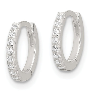 Sterling Silver E-Coating Polished CZ Hinged Hoop Earrings