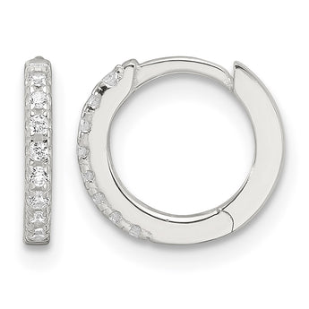 Sterling Silver E-Coating Polished CZ Hinged Hoop Earrings - Birthstone Company