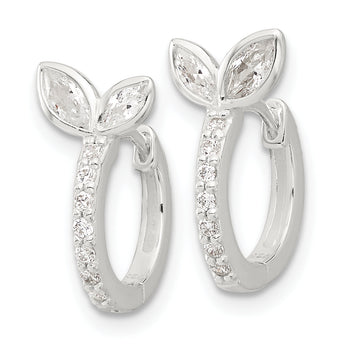 Sterling Silver E-coated CZ Leaf Hinged Hoop Earrings