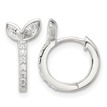 Sterling Silver E-coated CZ Leaf Hinged Hoop Earrings - Birthstone Company