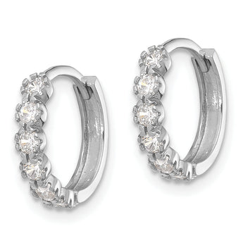 Sterling Silver Rhodium-plated Polished CZ Hinged Huggie Hoop Earrings