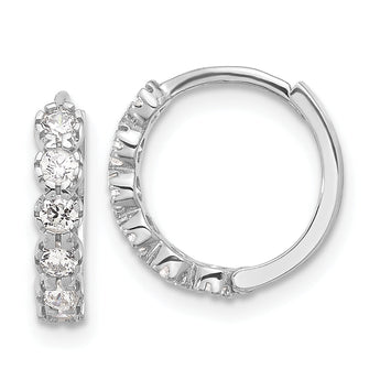 Sterling Silver Rhodium-plated Polished CZ Hinged Huggie Hoop Earrings