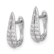 Sterling Silver Rhodium-plated CZ Leaf Hinged Hoop Earrings