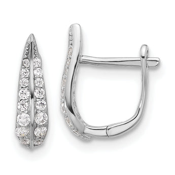 Sterling Silver Rhodium-plated CZ Leaf Hinged Hoop Earrings
