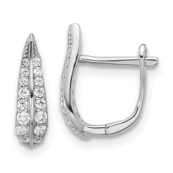 Sterling Silver Rhodium-plated CZ Leaf Hinged Hoop Earrings