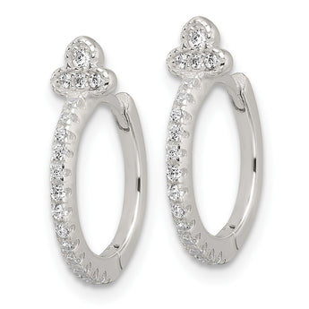Sterling Silver E-Coating Fancy CZ Hinged Hoop Earrings - Birthstone Company