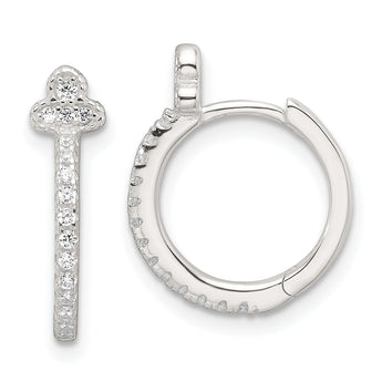 Sterling Silver E-Coating Fancy CZ Hinged Hoop Earrings