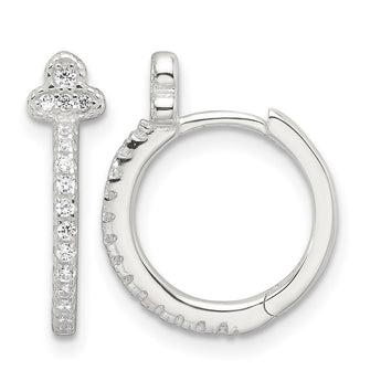 Sterling Silver E-Coating Fancy CZ Hinged Hoop Earrings - Birthstone Company