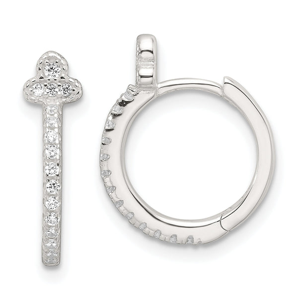 Sterling Silver E-Coating Fancy CZ Hinged Hoop Earrings