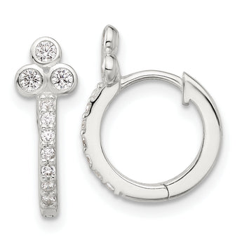 Sterling Silver E-coated CZ Hinged Hoop Earrings