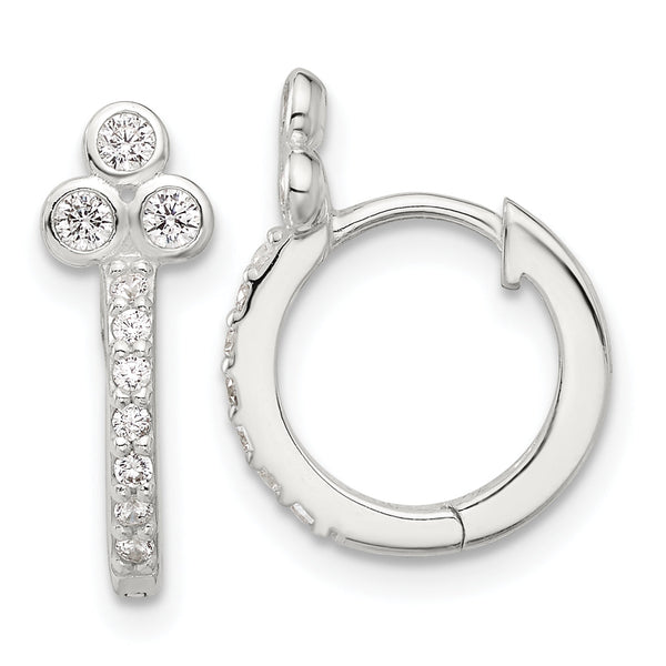 Sterling Silver E-coated CZ Hinged Hoop Earrings