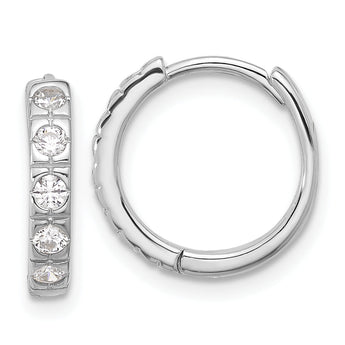 Sterling Silver Rhodium-plated CZ 2.75mm Hinged Hoop Earrings