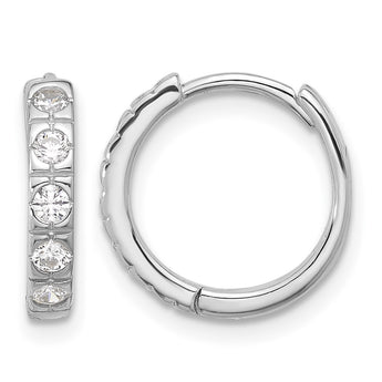 Sterling Silver Rhodium-plated CZ 2.75mm Hinged Hoop Earrings - Birthstone Company