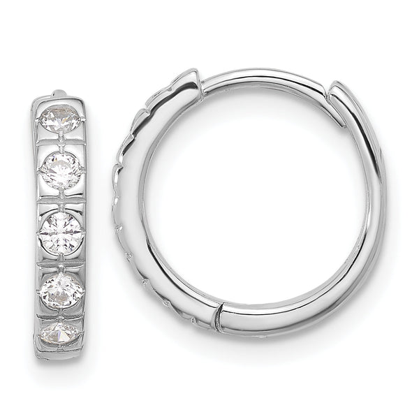 Sterling Silver Rhodium-plated CZ 2.75mm Hinged Hoop Earrings