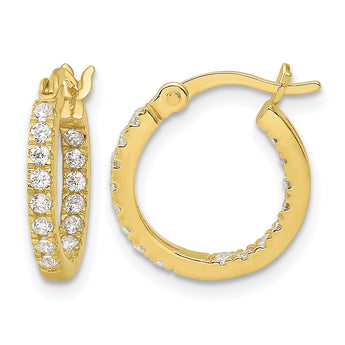 Sterling Silver Gold-tone Polished In/Out CZ Round Hoop Earrings - Birthstone Company