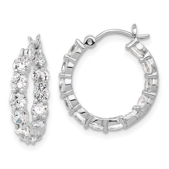 Sterling Silver Rhodium-plated In and Out CZ Hoop Earrings