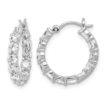 Sterling Silver Rhodium-plated In and Out CZ Hoop Earrings - Birthstone Company