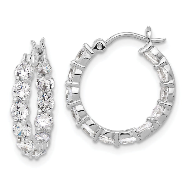 Sterling Silver Rhodium-plated In and Out CZ Hoop Earrings