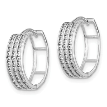 Sterling Silver Rhodium-plated 3 Row CZ Hinged Hoop Earrings - Birthstone Company