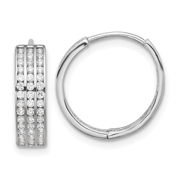 Sterling Silver Rhodium-plated 3 Row CZ Hinged Hoop Earrings