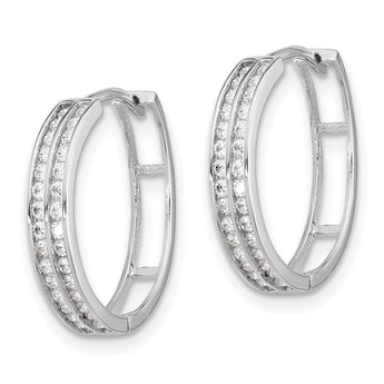 Sterling Silver Rhodium-plated 2 Row CZ Hinged Hoop Earrings