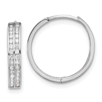 Sterling Silver Rhodium-plated 2 Row CZ Hinged Hoop Earrings