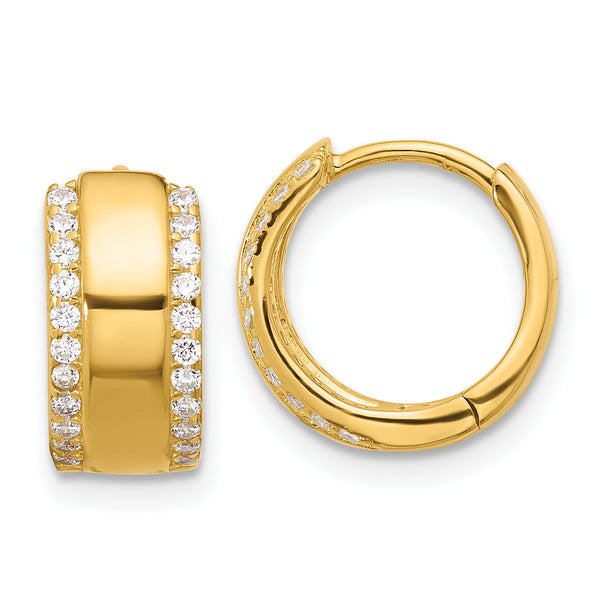 Sterling Silver Gold-tone CZ Edged 6.25mm Hinged Hoop Earrings