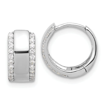 Sterling Silver Rhodium-plated CZ Edged 6.25mm Hinged Hoop Earrings