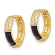 Sterling Silver Gold-tone Black Enamel CZ Hoop Earrings