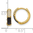 Sterling Silver Gold-tone Black Enamel CZ Hoop Earrings
