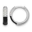 Sterling Silver Flash Platinum-plated CZ Black Enamel Hoop Earrings - Birthstone Company