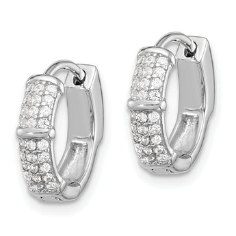 Sterling Silver Rhodium-plated 4mm CZ Hinged Huggie Hoop Earrings