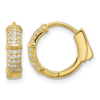 Sterling Silver Gold-tone 4mm CZ Hinged Huggie Hoop Earrings - Birthstone Company