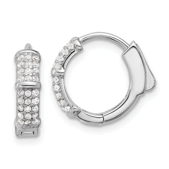 Sterling Silver Rhodium-plated 4mm CZ Hinged Huggie Hoop Earrings