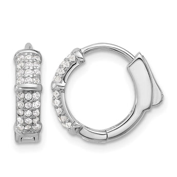Sterling Silver Rhodium-plated 4mm CZ Hinged Huggie Hoop Earrings - Birthstone Company