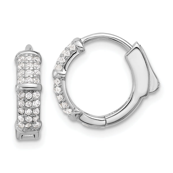 Sterling Silver Rhodium-plated 4mm CZ Hinged Huggie Hoop Earrings