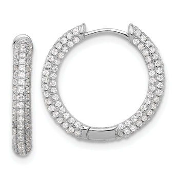 Sterling Silver Rhodium-plated Micro Pav‚ CZ 3mm Hinged Hoop Earrings
