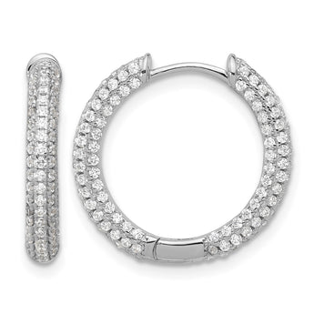 Sterling Silver Rhodium-plated Micro Pav‚ CZ 3mm Hinged Hoop Earrings - Birthstone Company