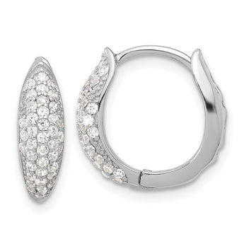 Sterling Silver Rhodium-plated Pav‚ CZ Hinged Huggie Hoop Earrings