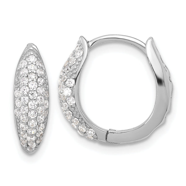 Sterling Silver Rhodium-plated Pav‚ CZ Hinged Huggie Hoop Earrings