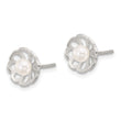 Sterling Silver Polished Flower Freshwater Cultured Pearl Post Earrings